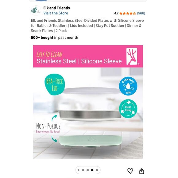 Eco Kids Stainless Plates Elk and Friends Set of 2 Blush and Lilac New in Box - Picture 4 of 11